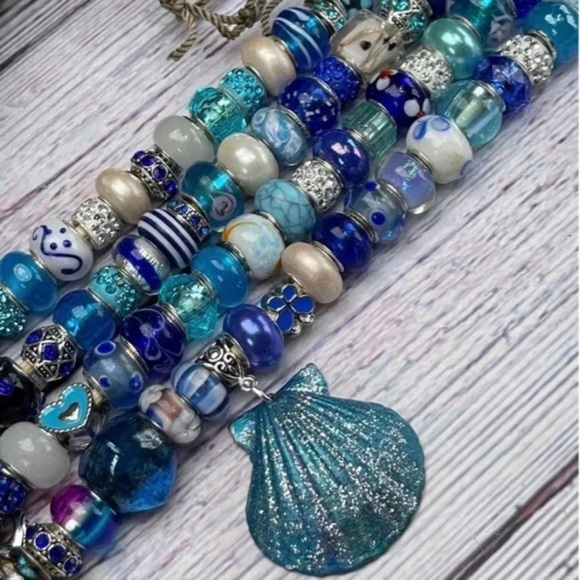 30 pc Lg Hole Pandora Style Blue Beads Bracelet Charms bundle diy jewelry making - Picture 13 of 16